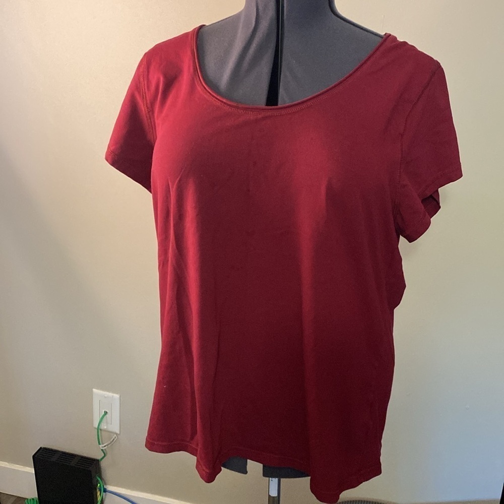 Dark Red Wine Short Sleeve Form Fit Women’s Shirt (Size 3X) Cotton